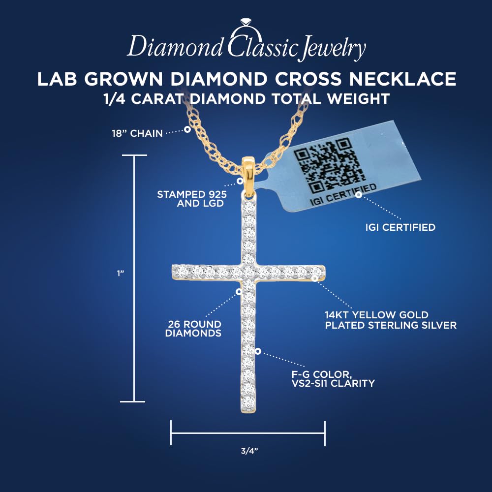 Certified Lab Grown Diamond Cross Necklace 1/4-1 CT 925 or 14k Gold Plated | ...