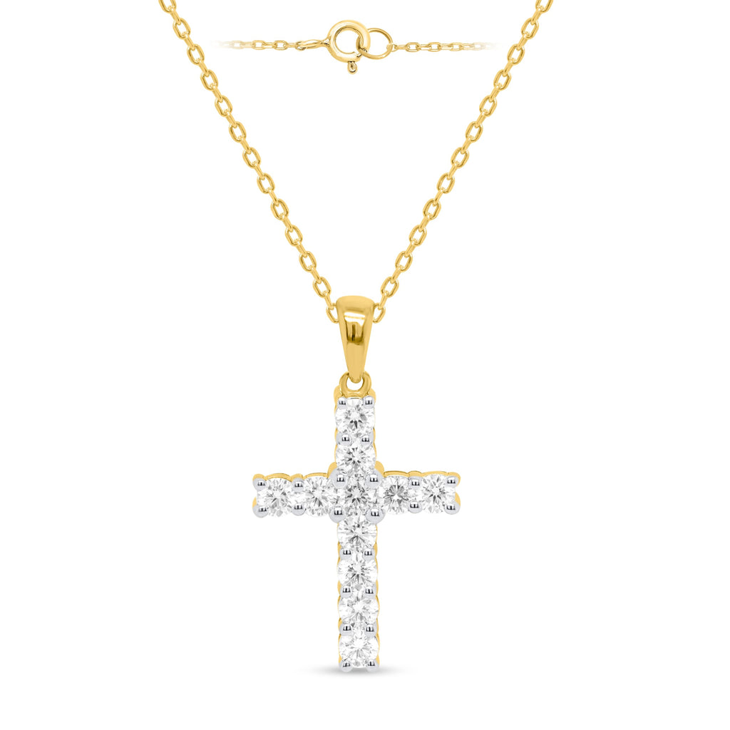 Certified Lab Grown Diamond Cross Necklace 925 or 14K Gold Plated Silver | 1/...