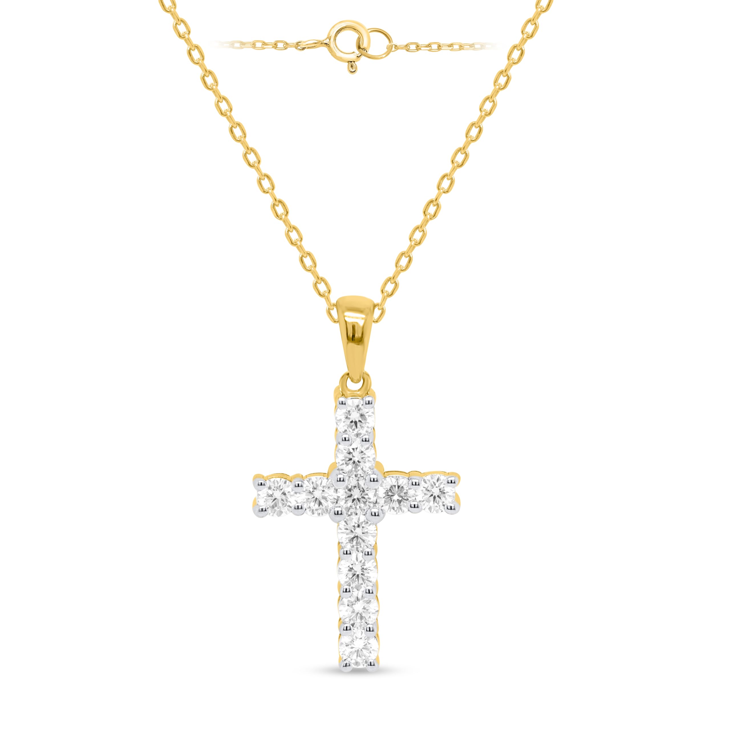 Certified Lab Grown Diamond Cross Necklace 925 or 14K Gold Plated Silver | 1/...