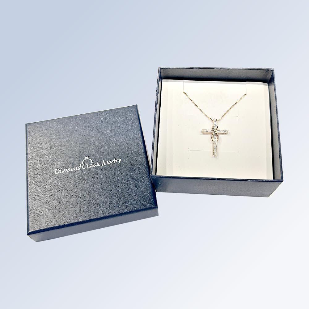 Diamond Cross Necklace Infinity in14K Yellow Gold Plated Sterling Silver - 18...