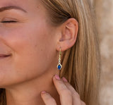 Lab Created Blue Sapphire Earrings in 14k Yellow Gold Plated Sterling Silver