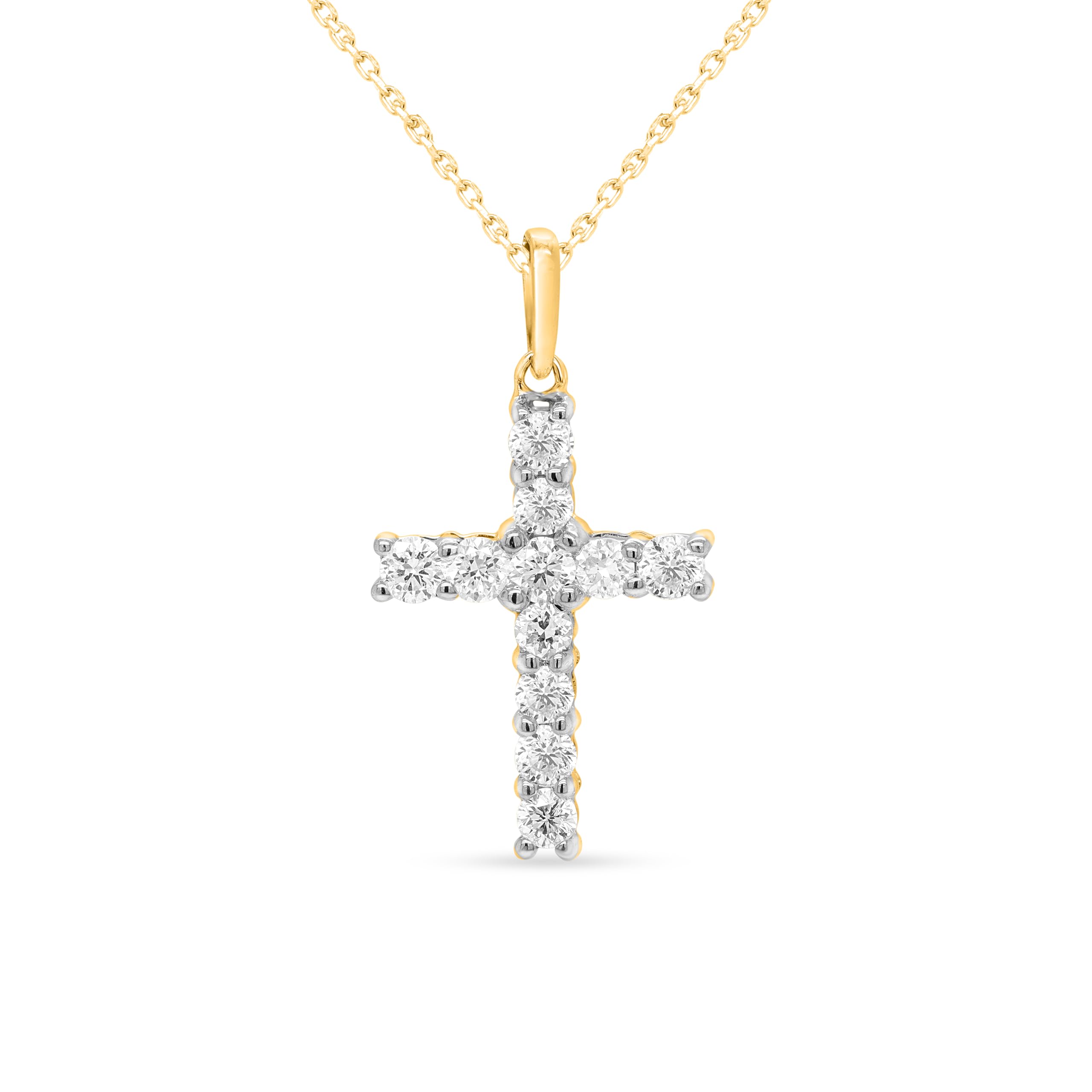 Certified Lab Grown Diamond Cross Necklace 925 or 14K Gold Plated Silver | 1/...