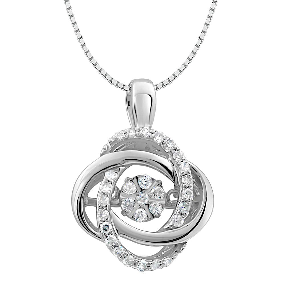 Diamond Necklace Dancing Diamonds 1/5 CTTW Love Knot Sterling Silver - 18 Inc...