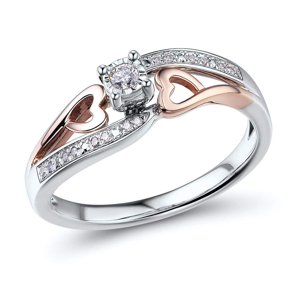 Diamond Promise Ring 10k Rose Gold and Sterling Silver 1/10 CTTW | HI Color 2...