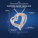 Diamond Heart Necklace 1/10 cttw Natural Diamonds in Sterling Silver and plated 14k Rose Gold