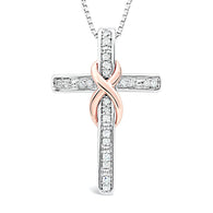 Diamond Cross Necklace in Sterling Silver, 14kt Yellow or Rose Gold Plate, or...