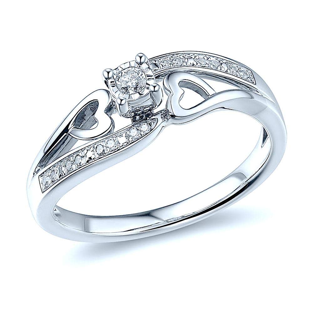Diamond Promise Ring in Sterling Silver 1/10 CTTW | H-I Color, I2-I3 Clarity,...