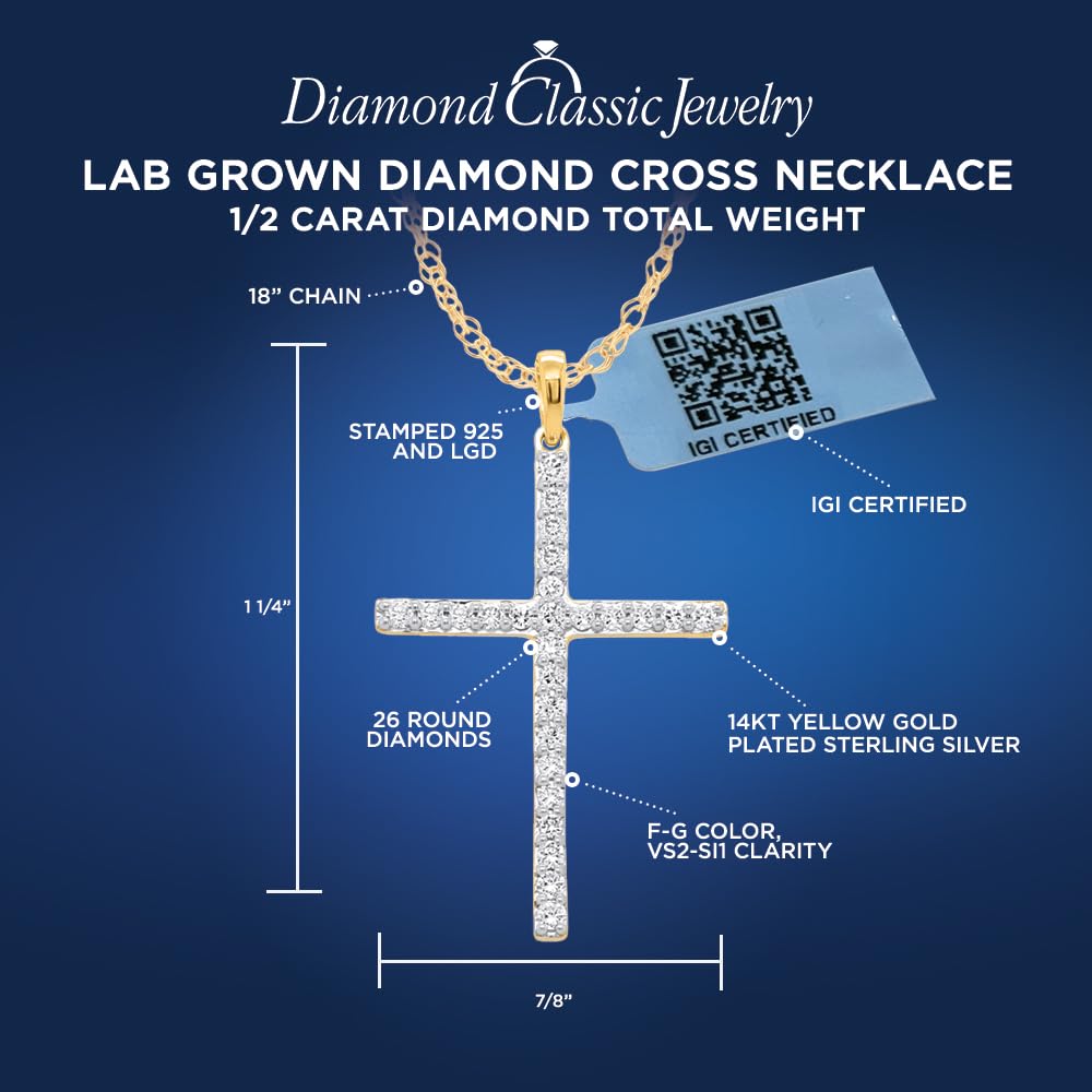 IGI Certified Lab Grown Diamond Cross Necklace 1/4 CTTW (VS2-SI1 Clarity, F-G...