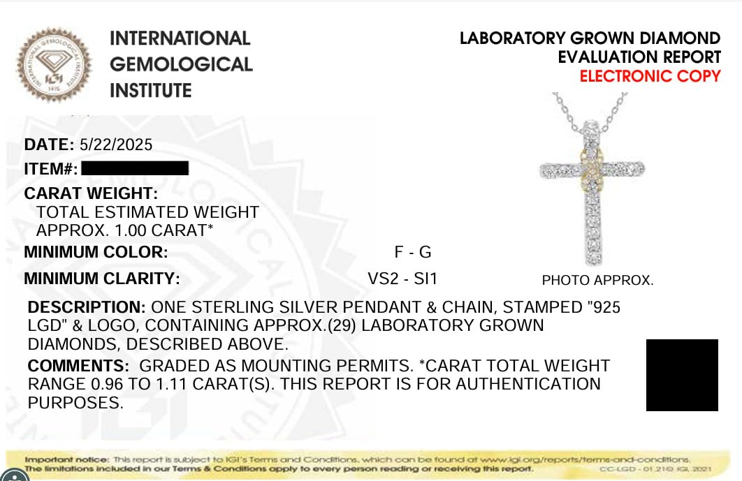 Certified 1/2 to 1CT Lab Grown Diamond Cross Necklace 2-Tone 925 Silver | (F-...