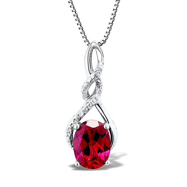 Lab Created Ruby Necklace Diamond Accent - 18 Inch Chain