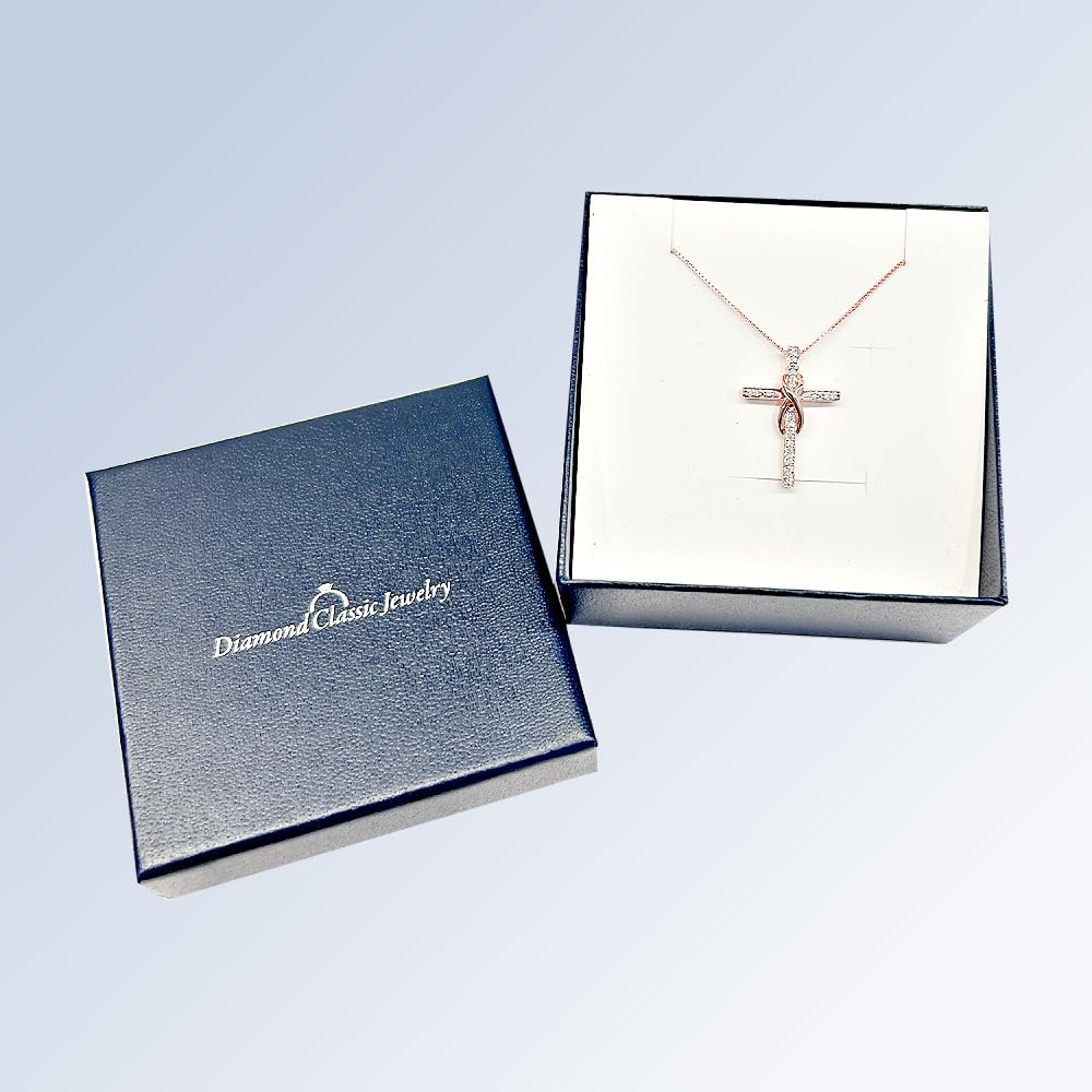 Diamond Cross Necklace Infinity in 14K Rose Gold Plated Sterling Silver - 18 ...