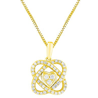 Diamond Necklace Love Knot Heart 1/4 cttw in Sterling Silver or 14kt Yellow G...