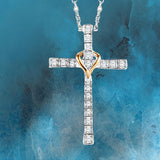 1/10 CTTW Diamond Heart Cross in Sterling Silver or Gold Plated Sterling - 18...