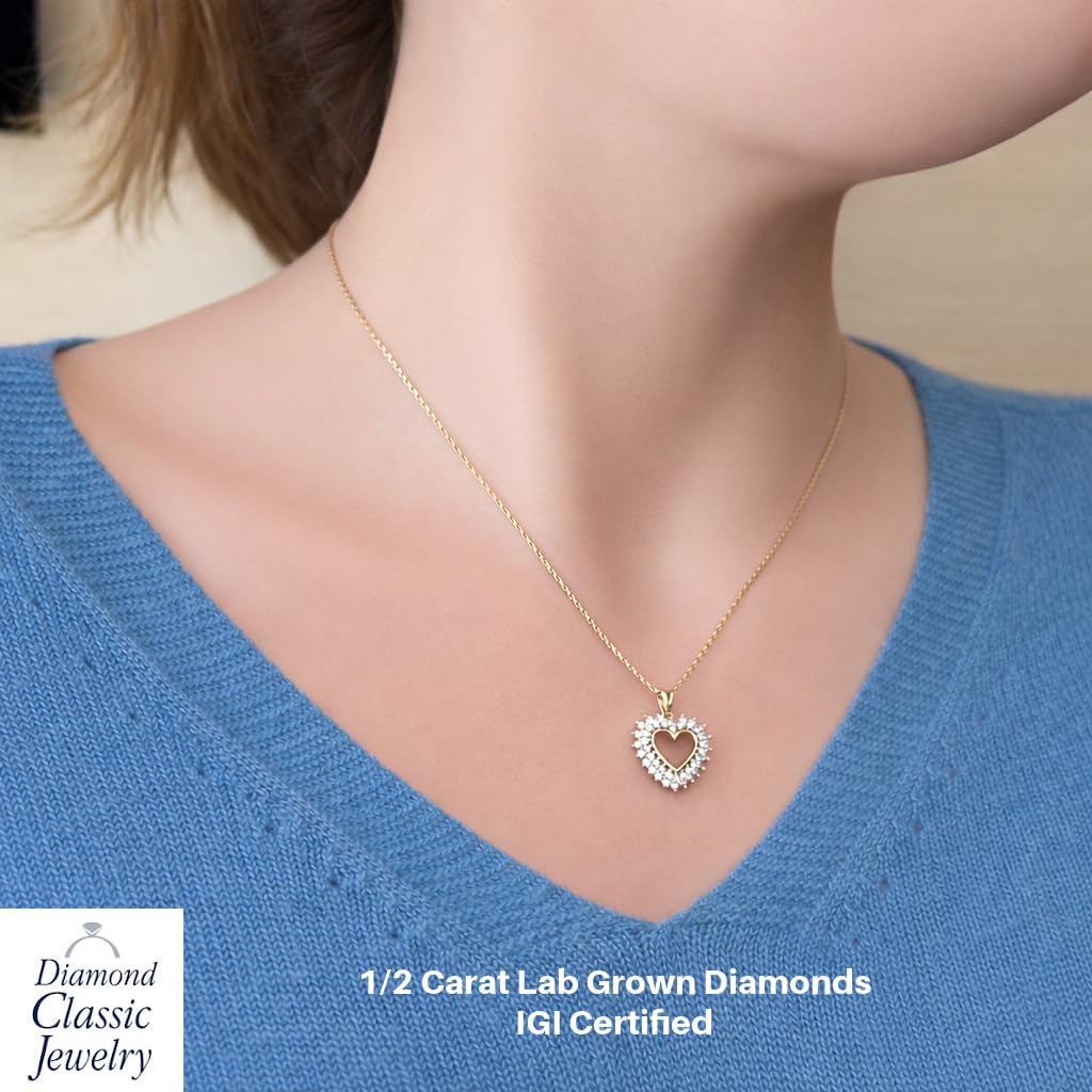 Certified Lab Grown Diamond Heart Necklace in Sterling Silver or 14k Plate | ...