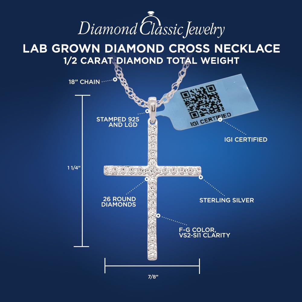 Certified Lab Grown Diamond Cross Necklace 1/4-1 CT 925 or 14k Gold Plated | ...