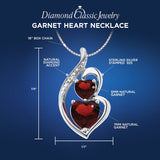 Garnet Necklace Heart Pendant in Silver Silver with Diamond Accent - 18 Inch Box Chain