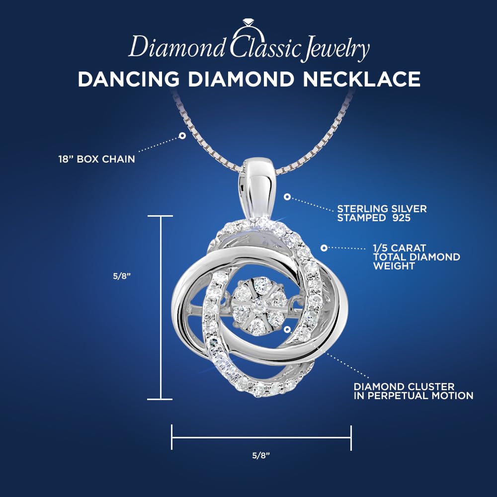 Diamond Necklace Dancing Diamonds 1/5 CTTW Love Knot Sterling Silver - 18 Inc...