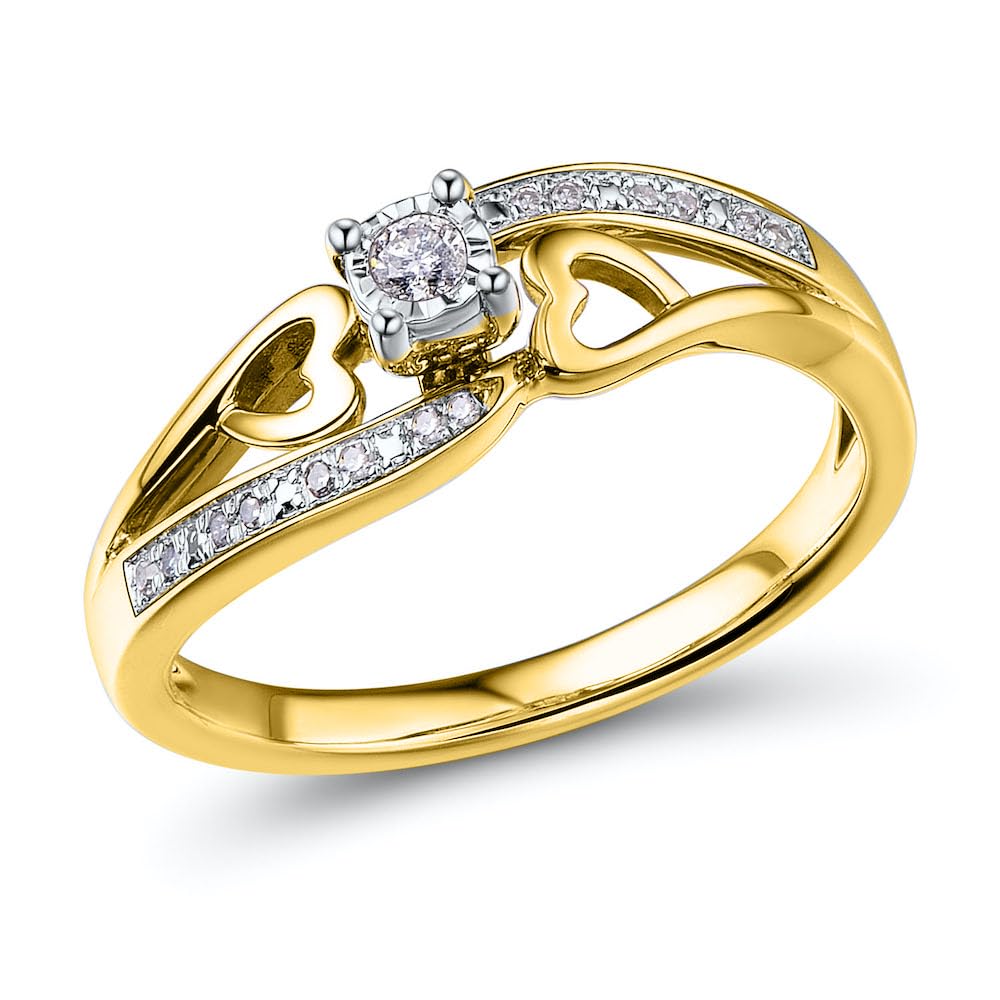 Diamond Promise Ring in 14KT Yellow Gold Plated Silver 1/10 CTTW | Natural Di...