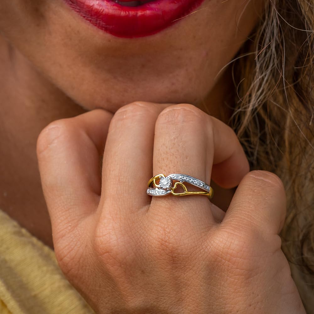 Diamond Promise Ring in 14KT Yellow Gold Plated Silver 1/10 CTTW | Natural Di...