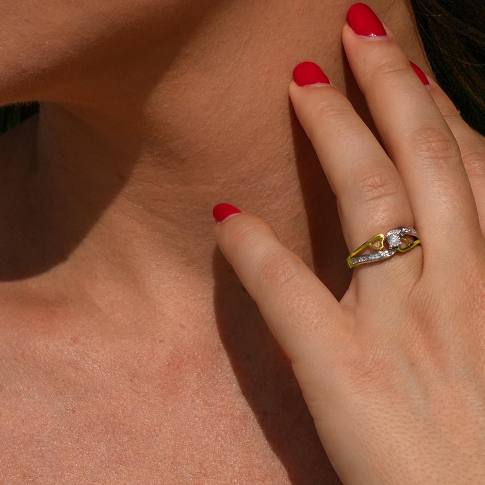 Diamond Promise Ring in 14KT Yellow Gold Plated Silver 1/10 CTTW | Natural Di...