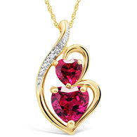 Lab Created Ruby Necklace Heart Pendant in 10k Yellow Gold