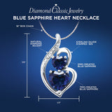 Lab Created Blue Sapphire Necklace Heart Pendant in Sterling Silver