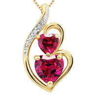 Lab Created Ruby Necklace Heart Shape with Natural Diamond Accent in 14k Yell...