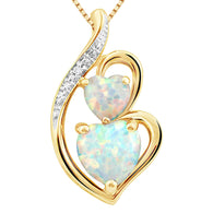 Lab Created Opal Necklace Heart Pendant set 14k Gold Plated Sterling Silver