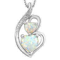 Lab Created Opal Necklace Heart Pendant in Sterling Silver