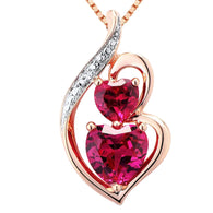 Lab Created Ruby Necklace Heart Shape with Natural Diamond Accent in 14k Yell...