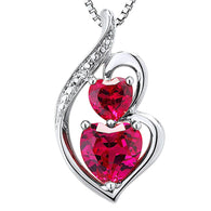 Lab Created Ruby Necklace Heart Shape with Natural Diamond Accent in 14k Yell...