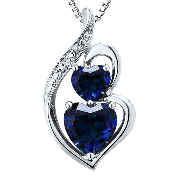 Lab Created Blue Sapphire Necklace in Sterling Silver with Diamond Accent