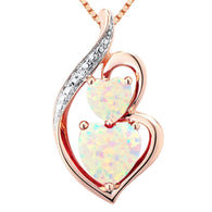 Lab Created Opal Necklace Heart Pendant in 14 Rose Gold Plated Sterling Silver