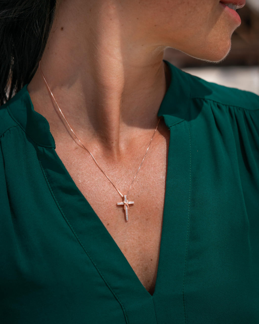 Diamond Cross Necklace Infinity in 14K Rose Gold Plated Sterling Silver - 18 ...