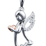 Diamond Angel Pendant Necklace 1/10 cttw Sterling Silver and Rose Gold Plate 18 Inch Chain