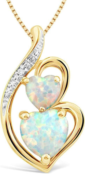 Lab Created Opal Heart Necklace Diamond Accent with 18 Inch Chain