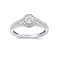 Lab Grown Halo Diamond Promise Ring Engagement Ring 1/2 cttw F-G Color, VS-SI Clarity in Sterling Silver- Size 9