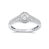 Lab Grown Halo Diamond Promise Ring Engagement Ring 1/2 cttw F-G Color, VS-SI Clarity in Sterling Silver- Size 9