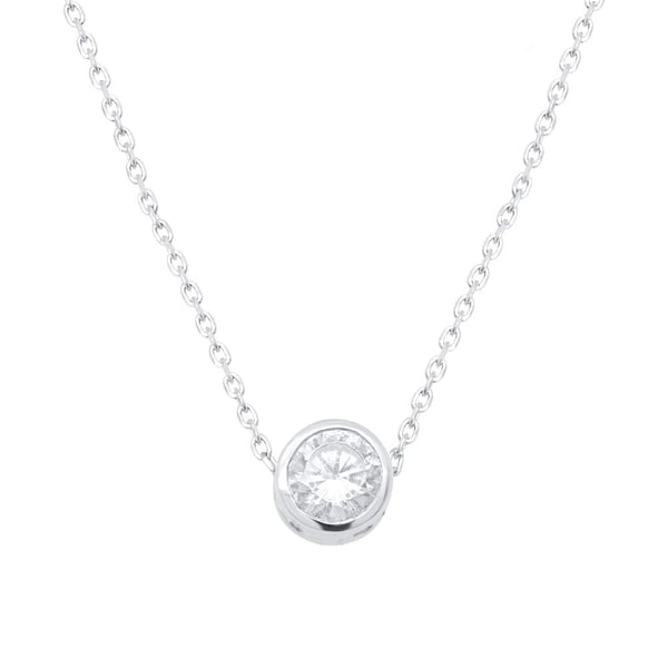 Lab Grown Diamond Necklace Solitaire Bezel Halo 1/2 cttw F-G Color, VS-SI Clarity Sterling Silver - 18 Inch Chain