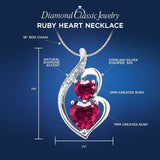 Lab Created Ruby Heart Necklace Diamond Accent with 18 Inch Chain