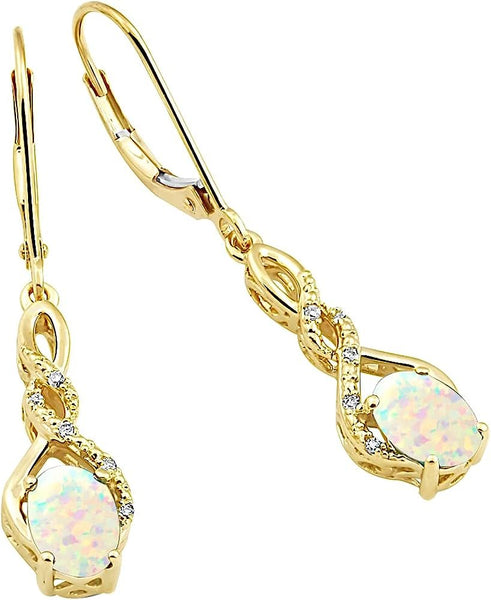 Lab Created Opal Earrings Diamond Accent in14kYellow Gold Plated Sterling Silver