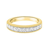 Lab Grown Diamond Wedding Band Ring 1/10 to 1/2 cttw 14k Yellow Gold Plated Silver F-G Color, VS-SI Clarity Milgrain Edge