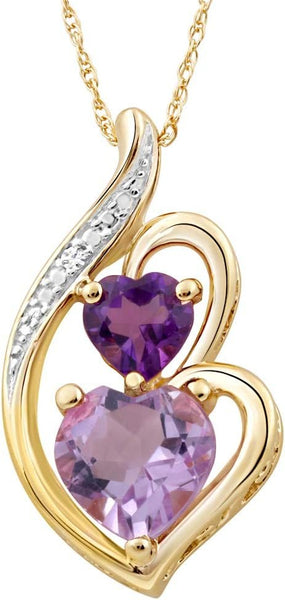 Birthstone Heart Pendant Necklace Diamond Accent Sterling Silver and Gold Plate Silver