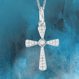 Diamond Cross Necklace 1/4 CTTW in Sterling Silver 18 Inch Cable Chain