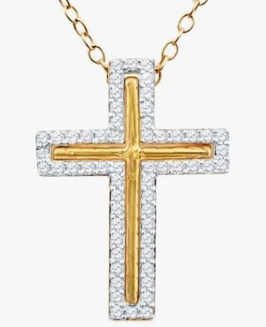 Diamond Cross Necklace 1/4 cttw Natural DIamonds14k Yellow Gold Plated Sterling Silver - 18 Inch Chain