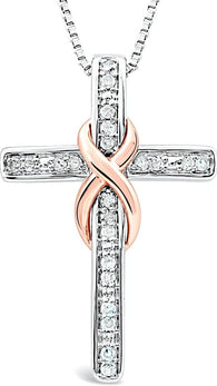 Diamond Cross Necklace Pendant - 18 Inch Chain