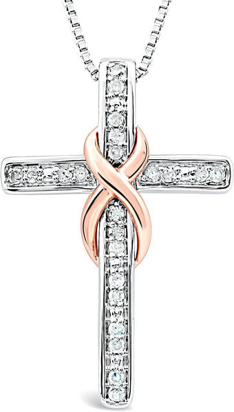 Diamond Cross Necklace Pendant - 18 Inch Chain