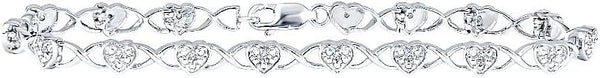 Natural Diamond Heart Tennis Bracelet 1/10 cttw in Sterling Silver