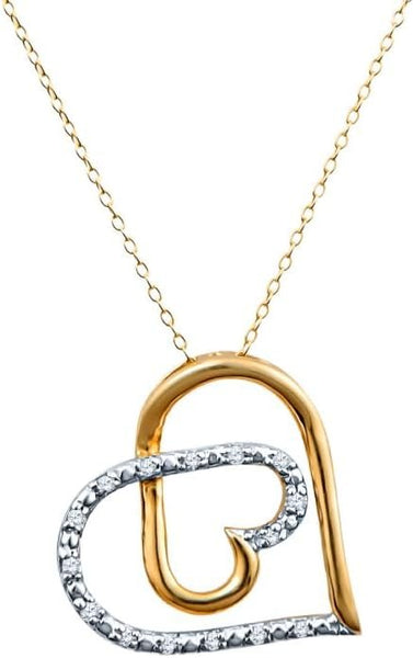 Diamond Heart Pendant Necklace 1/10 cttw in 14kt Yellow Gold Plated Silver 18 Inch Chain