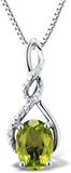 Peridot Pendant Necklace in Sterling Silver with Diamond Accent - 18 Inch Box Chain